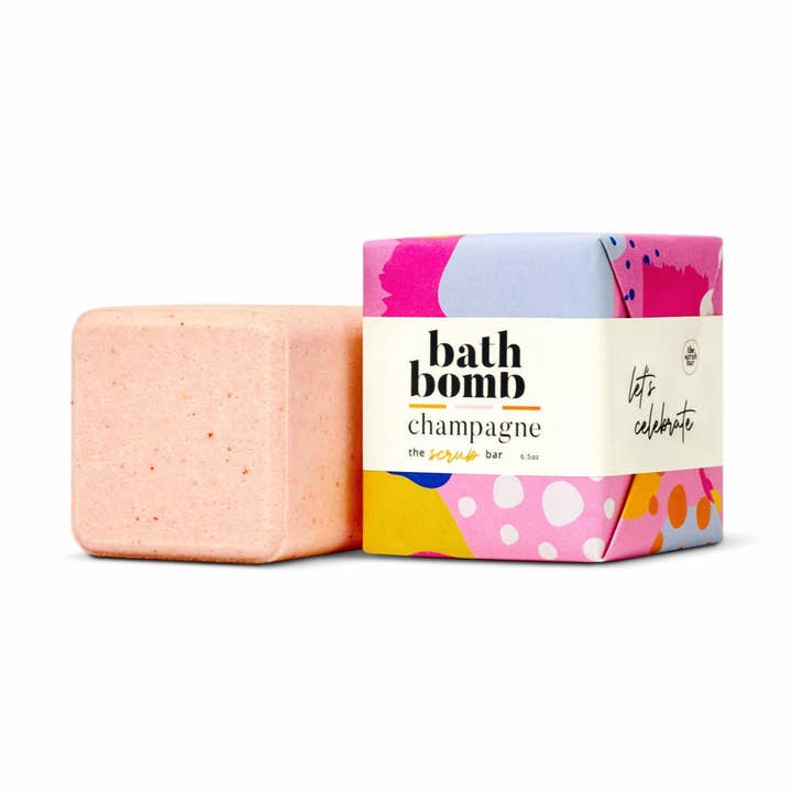 Let’s Celebrate- Glittery Pink Champagne Bath Bomb 6.5 oz for wholesale by The Scrub Bar