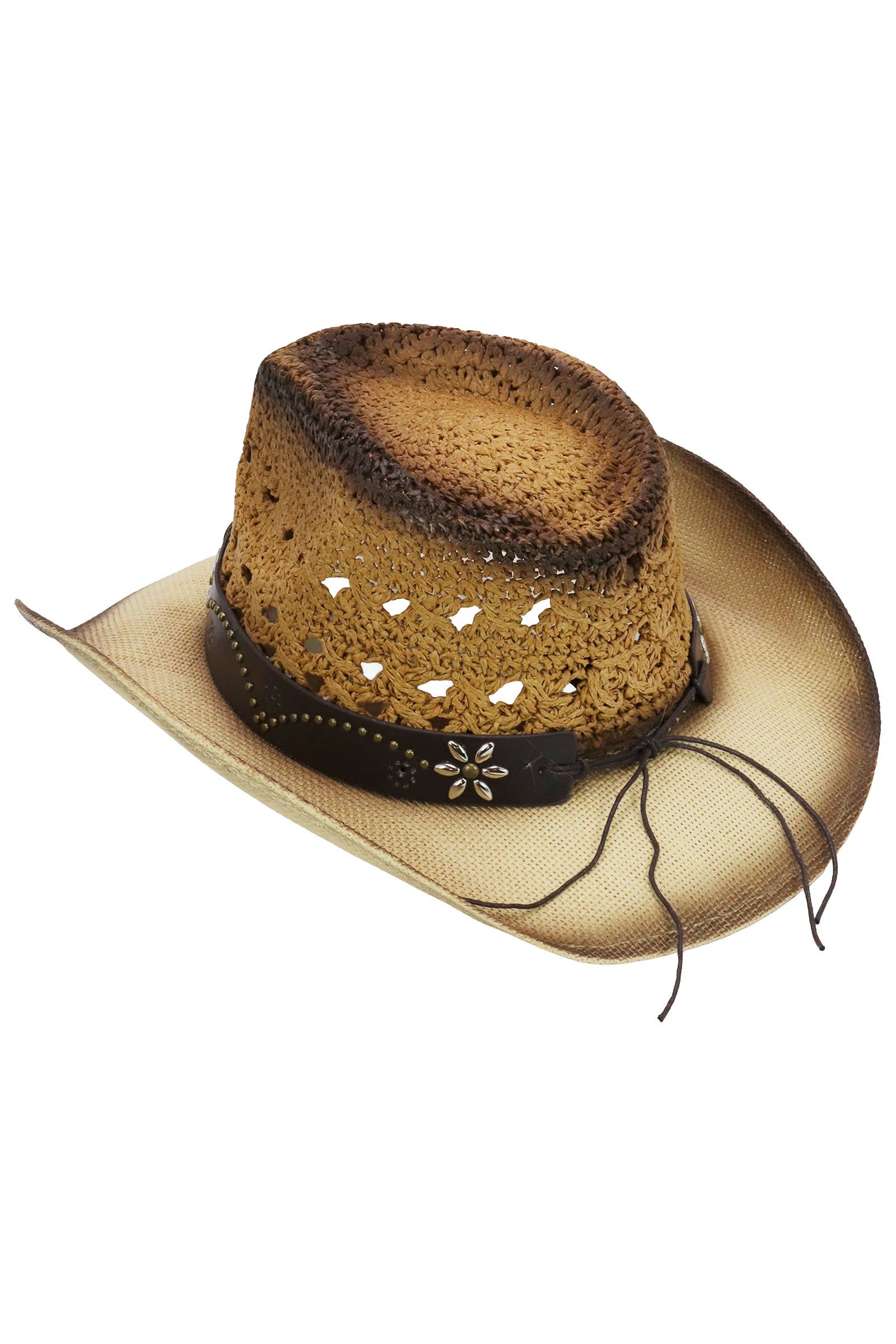 Cap Zone - Vente Chapeau de cowboy – femme - Chapeau de cowboy avec ceinture cloutée et emblème de longicorne floral5