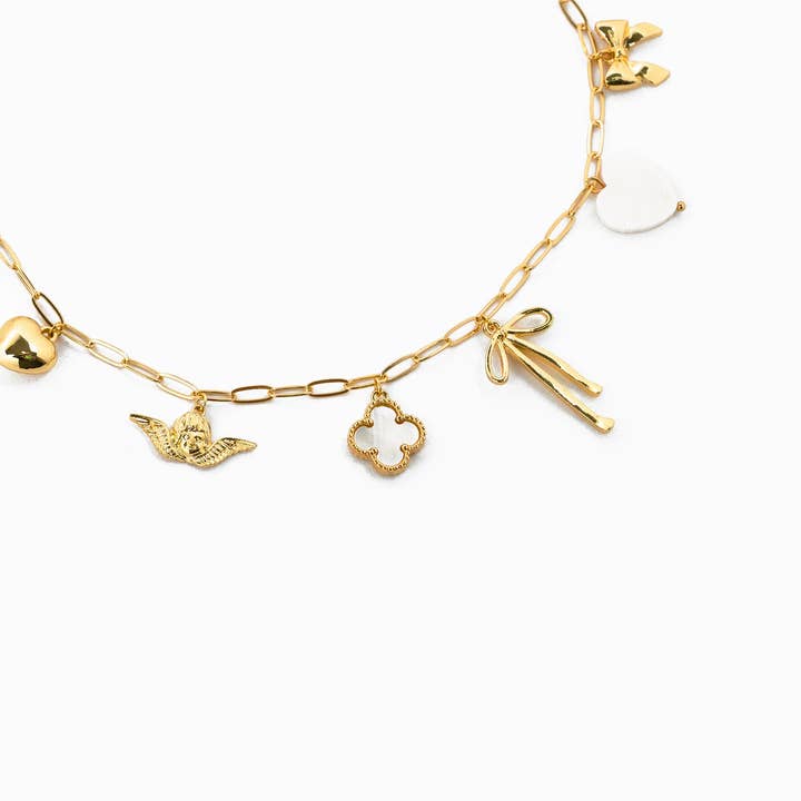 Sessori - Wholesale Pendant/Charm Necklace - Chunky Bow Multi Gold Charm Necklace
