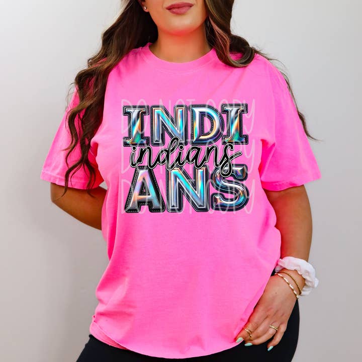 Indians Faux Holographic T-Shirt | Trendy School Spirit Shirt | Fast Shipping | Super Soft Shirts for Men/Women/Kid's | Bella Canvas for wholesale by Red Dirt Transfers