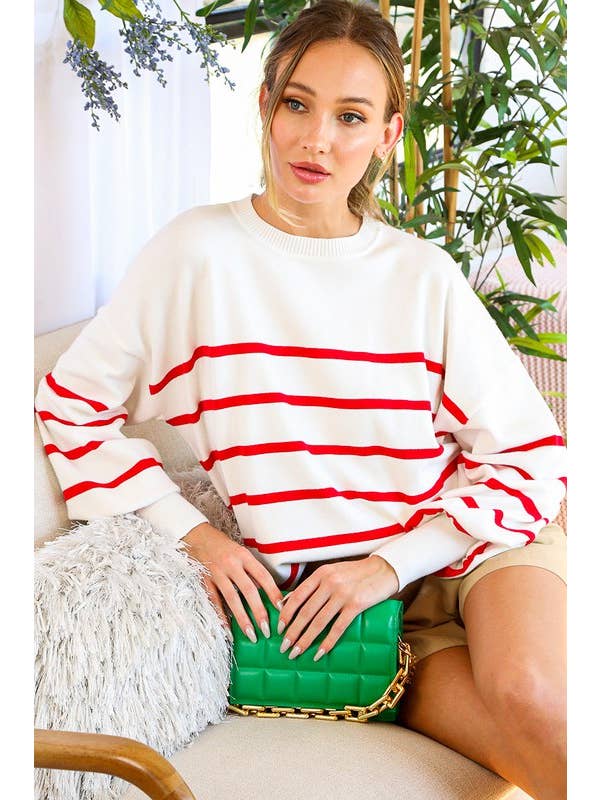 Vine & Love - Venta al por mayor Jersey de punto - Mujer - Jersey de Punto con Cuello Redondo a Rayas VT606088