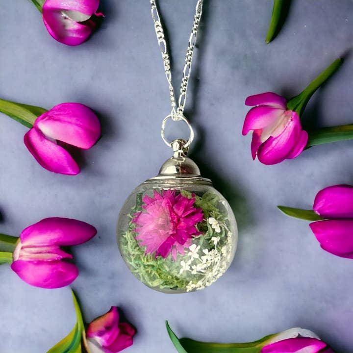 Flower Bouquet Pendant - 925 Genuine Floral Sterling Silver Chrysanthemum Necklace - K925-78 for wholesale by MadamLili