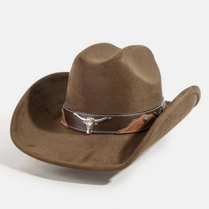 Collections by Fame Accessories - Wholesale Cowboy Hat - Women's - Western Long Horn Leather Strap Cowboy Hat8