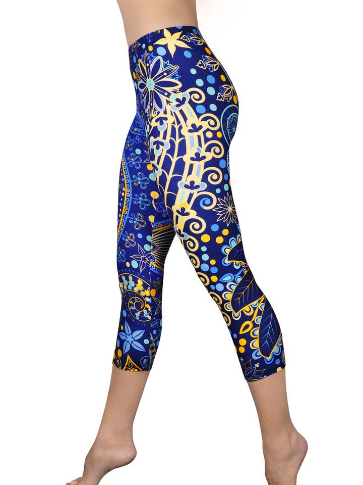 Capri „Deep Sea“, lässige, leichte, bedruckte Midrise-Legging für den Großhandel von Comfy Yoga