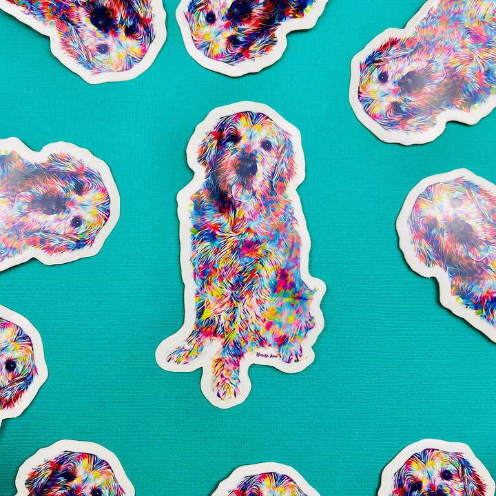 Otto's Grotto - Wholesale Sticker - Golden Retriever Sticker Colorful Abstract Cute Dog Sticker