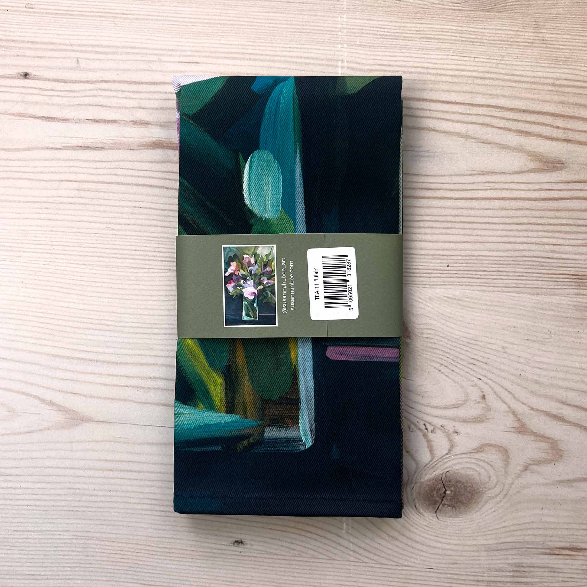 Susannah Bleasby Art - Wholesale Tea Towel - Cotton tea towel | Purple floral tea towel | 'Lilah'4