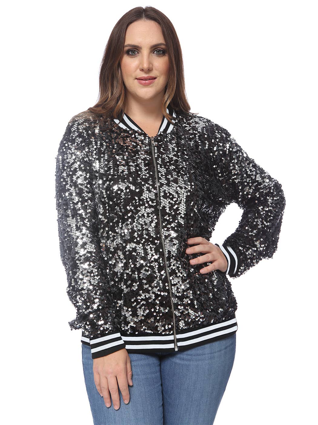 Anna Kaci Wholesale - Wholesale Bomber Jacket - Women's - Plus Size Sequin Bomber Jacket71