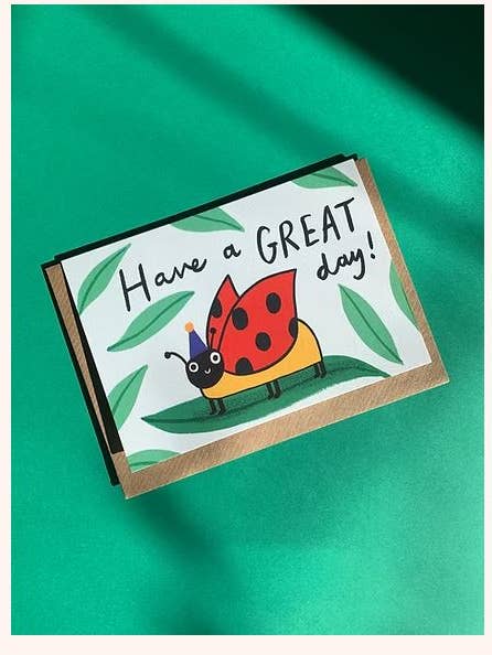 Have A Great Day Ladybird Greeting Card for wholesale by Kitty Kenda Papergoods