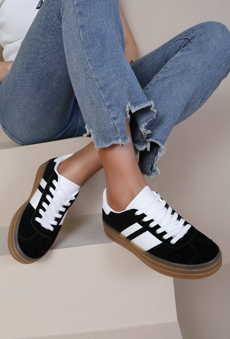 No Doubt Shoes – wholesale Lifestyle trainers – Women′s – DOUBLE STRIPE THREE LAYER GUM SOLE WOMEN'S CHUNKY SNEAKERS 0