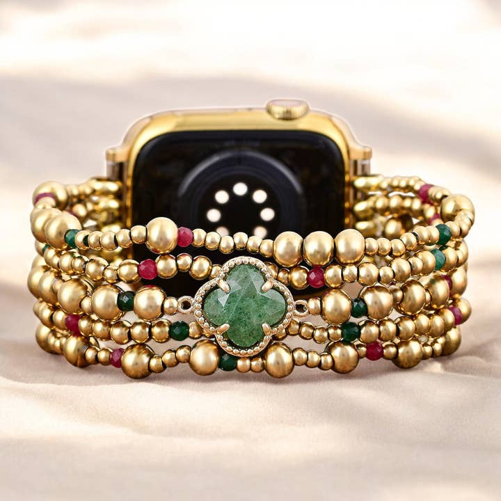 Merry Clover Gold Stretch Apple Watch Strap for wholesale by Cape Diablo