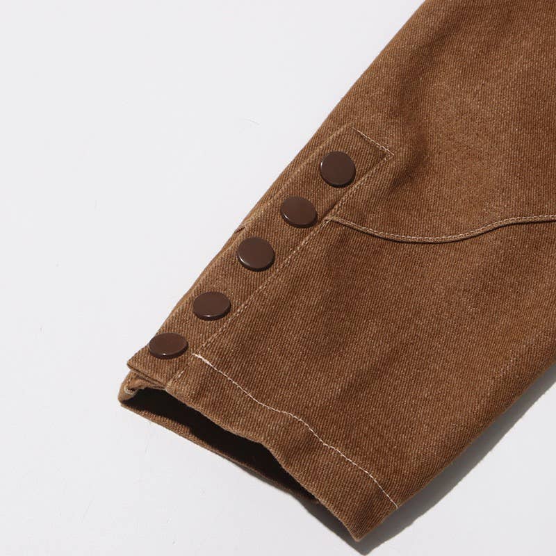 Cor como imagens Conjunto Retrô Desgastado Feminino com Jaqueta Curta com Amarração e Calça Reta para venda a revendedores na Faire17