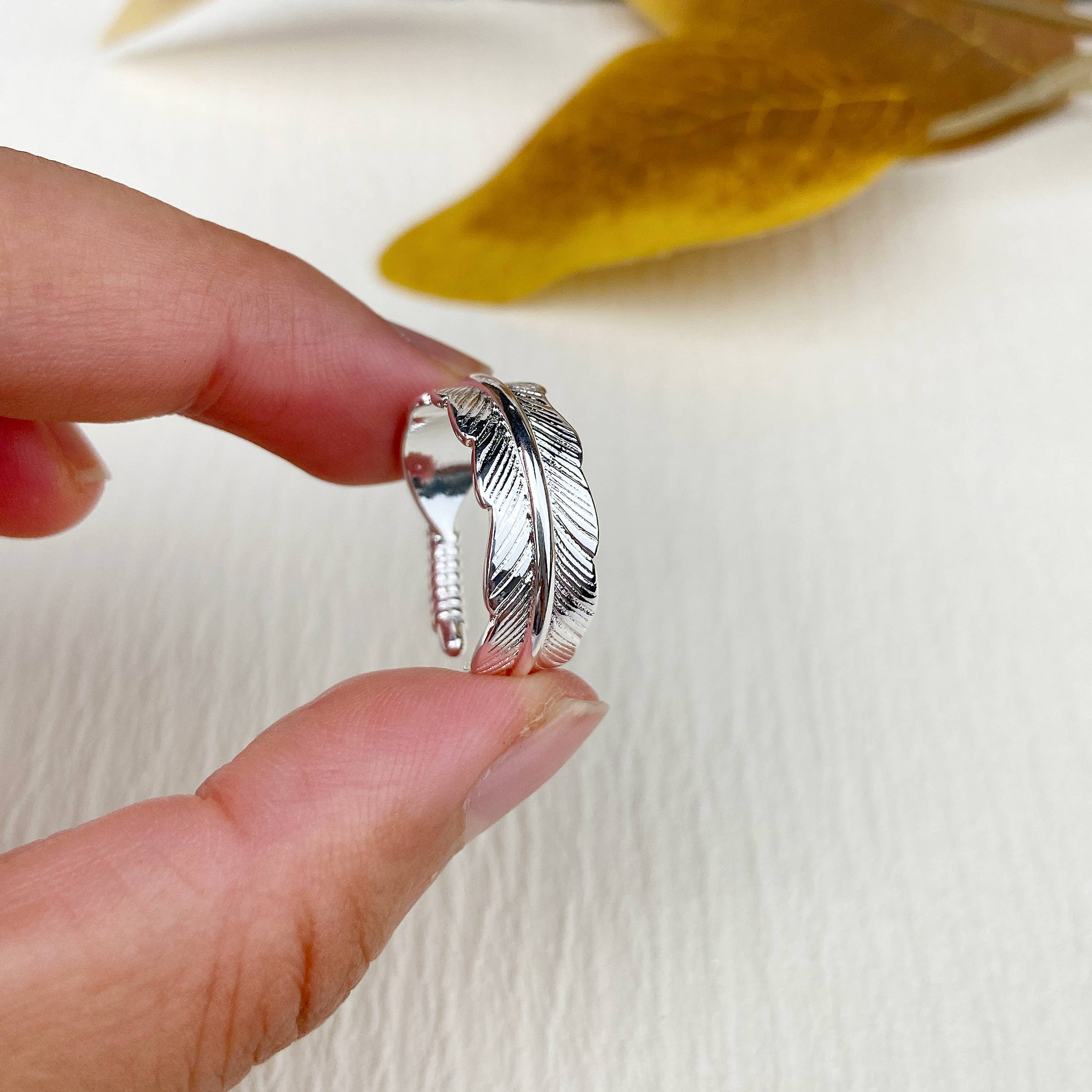 mildstyles – wholesale Band/stacked ring – Adjustable Feather Ring Women Men8