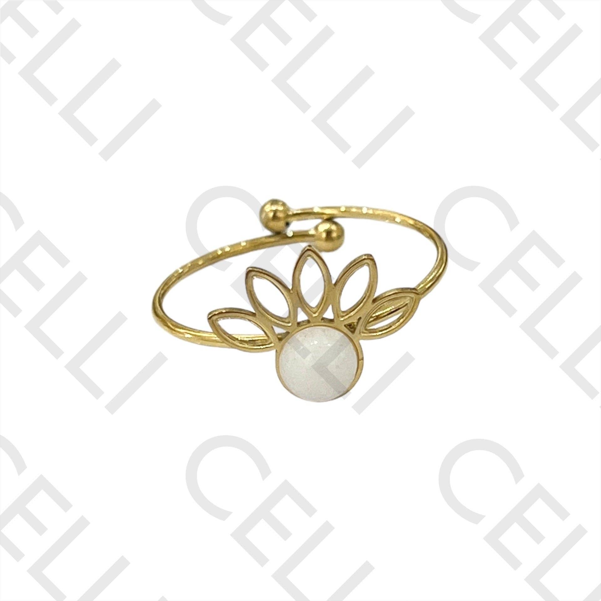 Celli Biju - Wholesale Band/Stacked Ring - Steel Ring - Lotus Flower with Natural Stone5