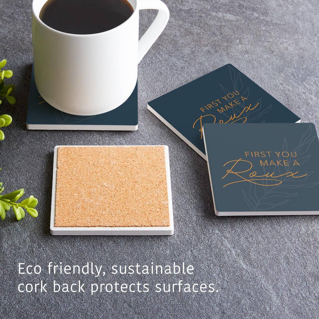 Love Local - Wholesale Coasters - Modern Minimalist Louisiana Roux Saying | Absorbent Coasters | Set of 4 | Min 24