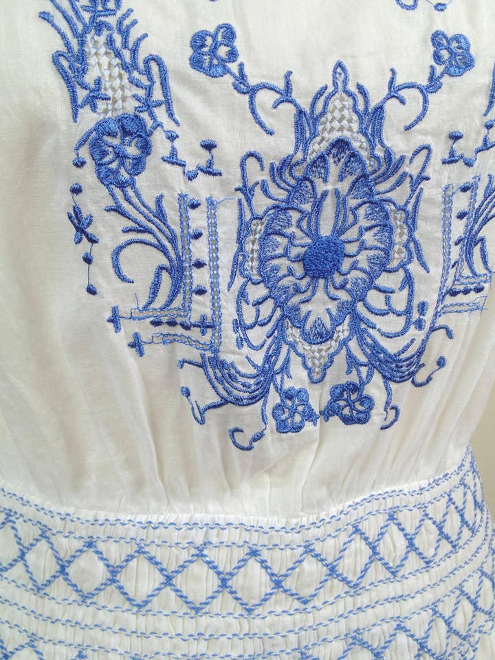 J. Marin Co. - Wholesale Dress – Women's - Vintage 1920's Style Embroidered French Peasant Dress - Blue2