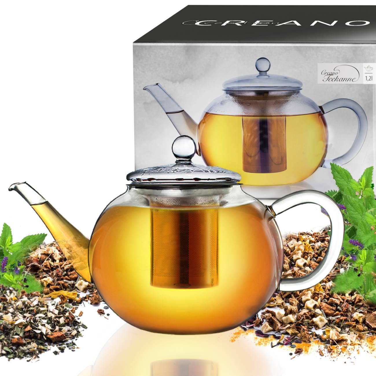 Creano – wholesale Tea pot – 1.2 Litre Flat Glass Teapot1