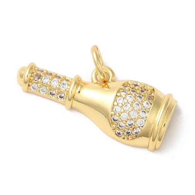 *Guld CZ Bobleflaske Charm for engroshandel hos The Charm Bar Company