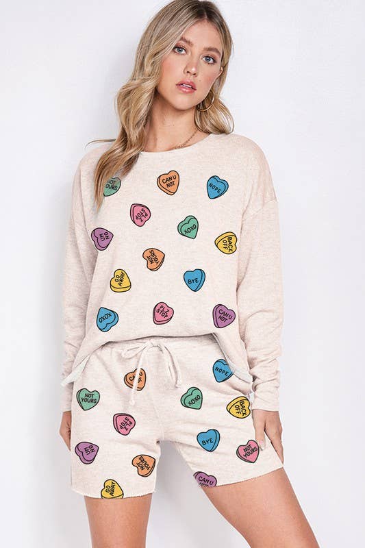 Lemon Tree - Wholesale Lounge Set - Women's - Heart candy print sweatshirt loungewear set6