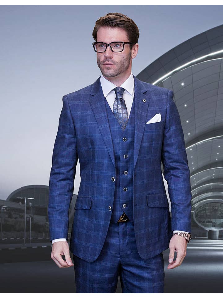 Statement Clothing - Wholesale Suit Set - Men's - Algani 3pc Plaid Tuxedo Set in Italian Wool