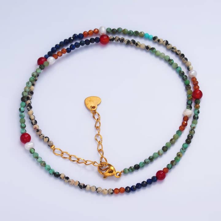 Halskæde i rustfrit stål med multi-naturlige ædelsten, 16 tommer | WA-3104 for engroshandel hos Aim Eternal