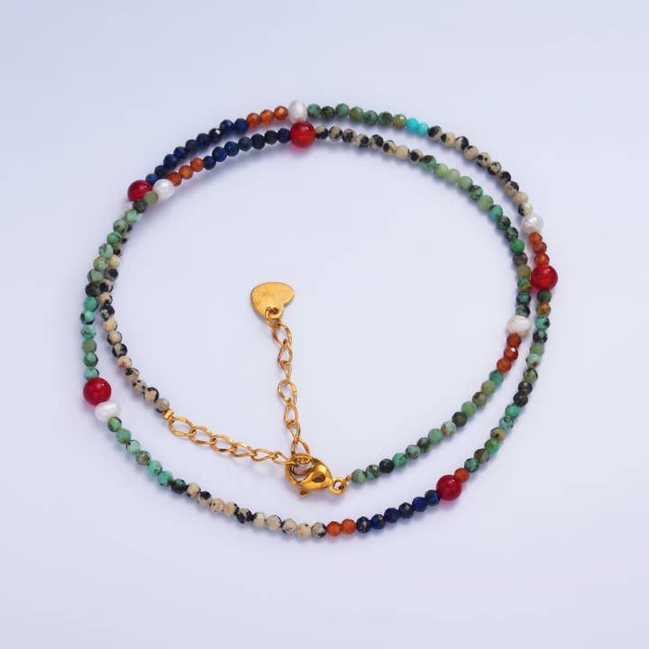 Aim Eternal – Engroshandel Choker/colliers – Halskæde i rustfrit stål med multi-naturlige ædelsten, 16 tommer | WA-3104