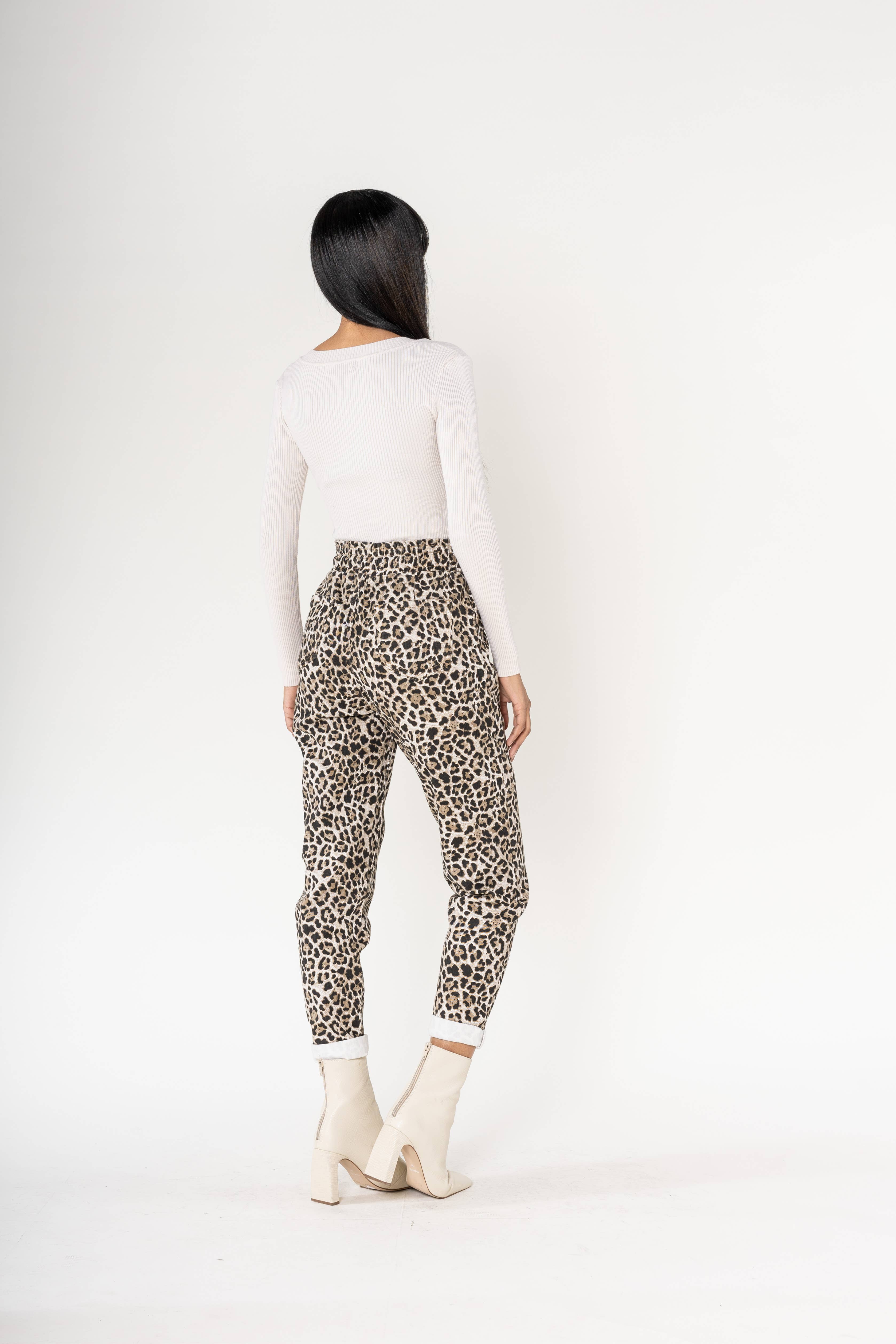 Nina Carter - Wholesale Pants - Women's - Panta jogg leopard elastic waist with drawstring P50011