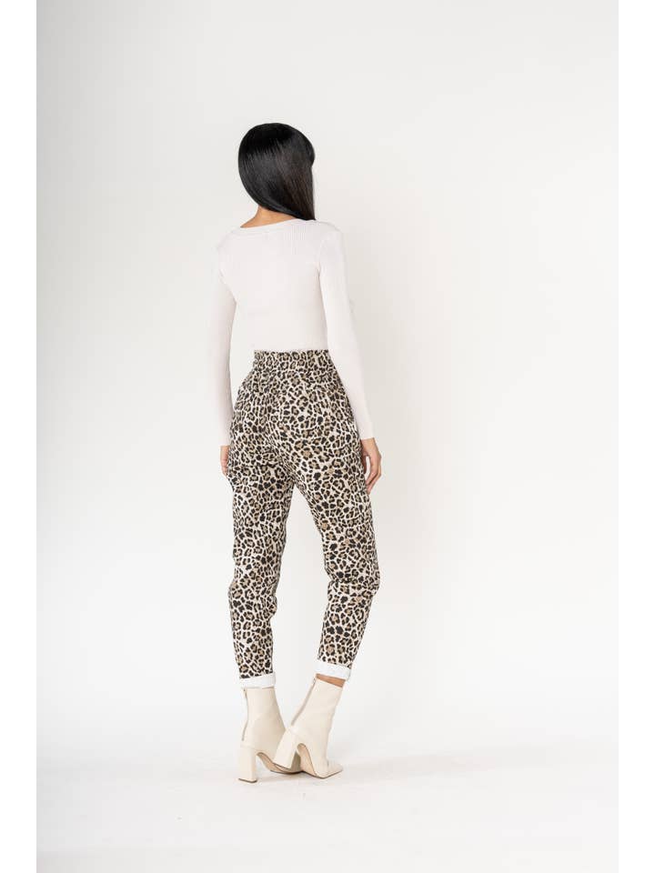 Nina Carter - Wholesale Pants - Women's - Panta jogg leopard elastic waist with drawstring P50011
