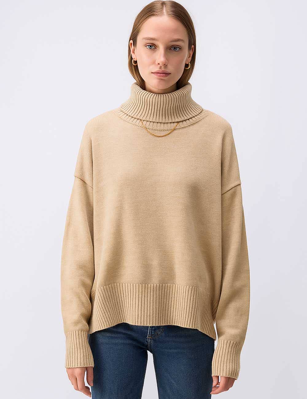 Sweetkama - Venta al por mayor Jersey de punto - Mujer - Suéter de punto para mujer con cuello alto y color sólido 560514