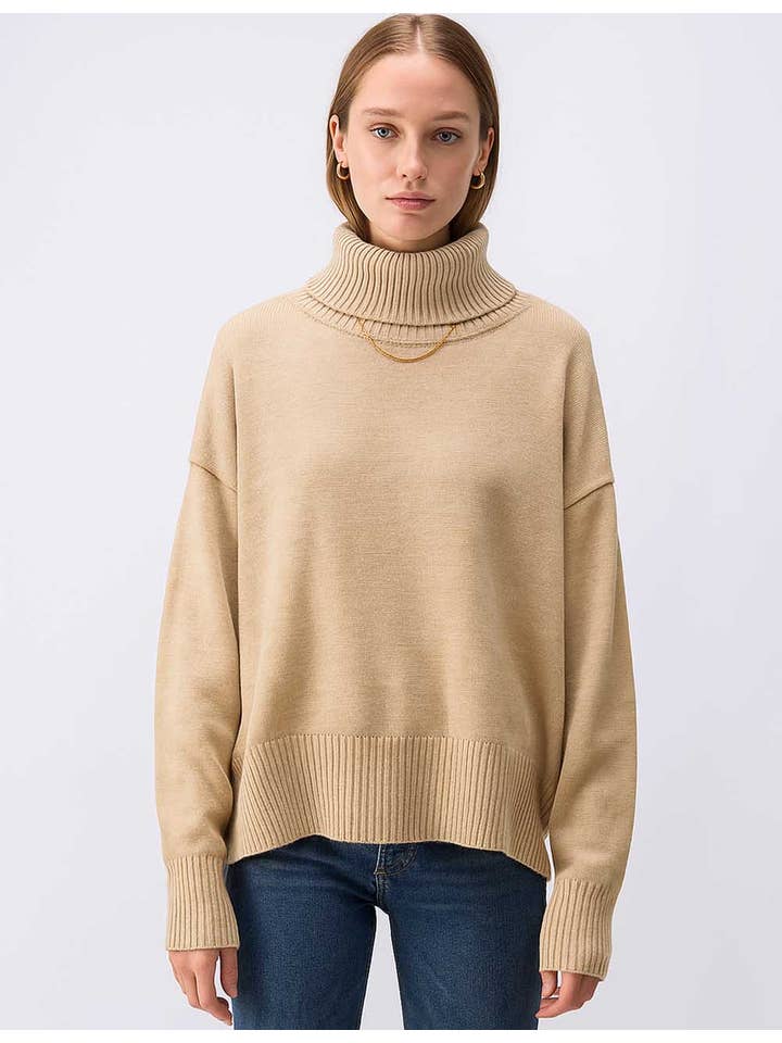 Sweetkama – Pulôver - Mulher por atacado – Camisola de malha de gola alta de cor sólida para senhora 560516