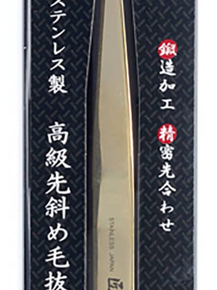 Gold-plated oblique tip tweezers G-2142 for wholesale by Seki Edge