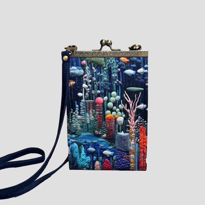 Handmade Crossbody Bag with Kiss Clasp – Undersea Fairytale for wholesale by Cathayana