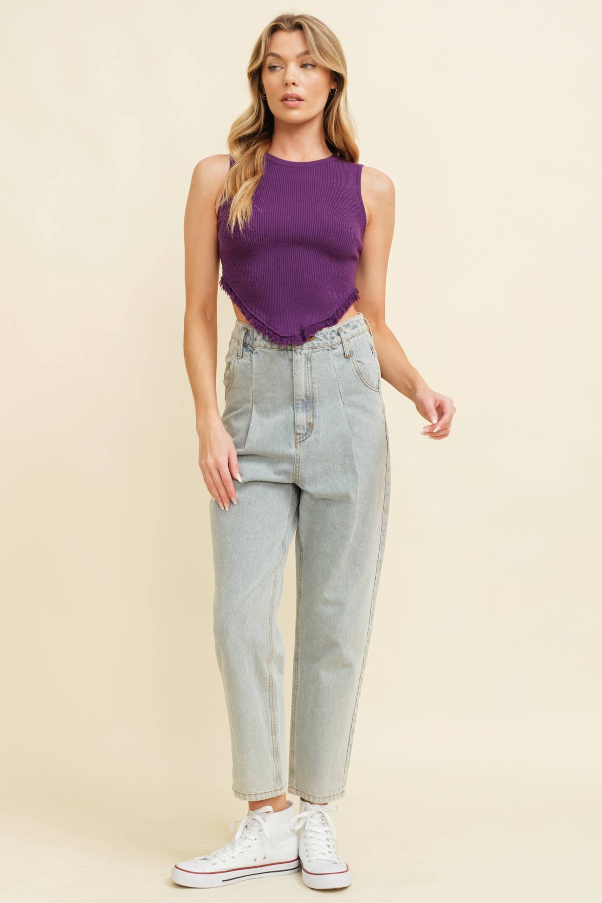 Cloud Ten - Wholesale Tank Top - Women's - CSW9141A - SLEEVELESS TASSLE HEM KNIT TANK11