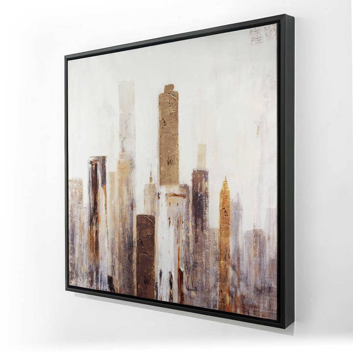 Abstract Earthy Tones City Canvas - Industrial White Frame for wholesale by BEGIN HOME DECOR