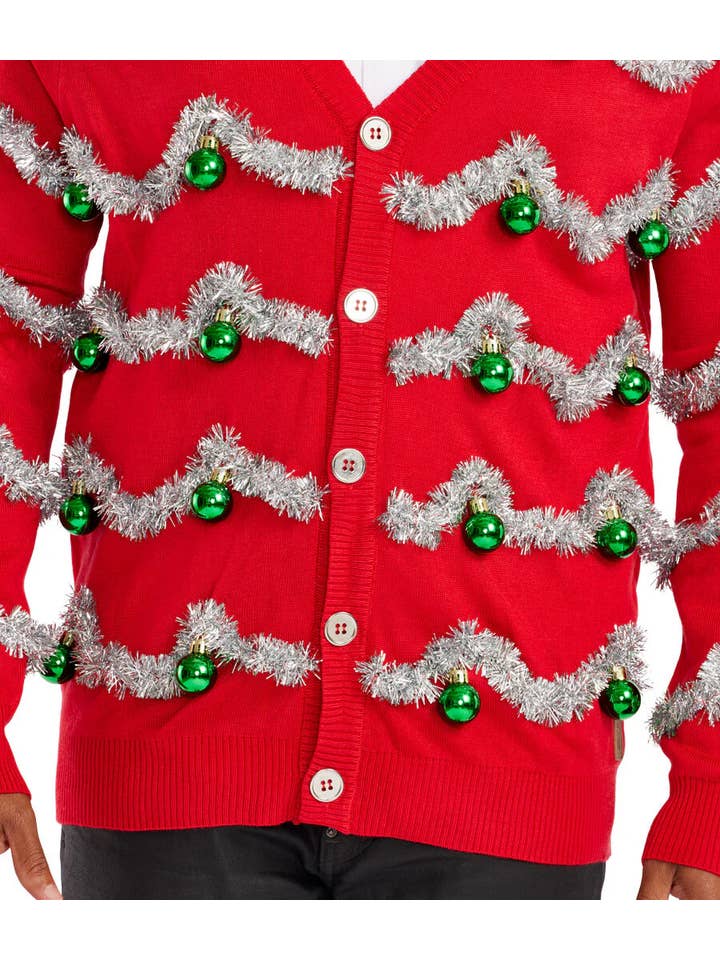 Tipsy Elves - Wholesale Cardigan - Men's - Tinsel Cardigan - Men's Festive Red Christmas Party Sweater2