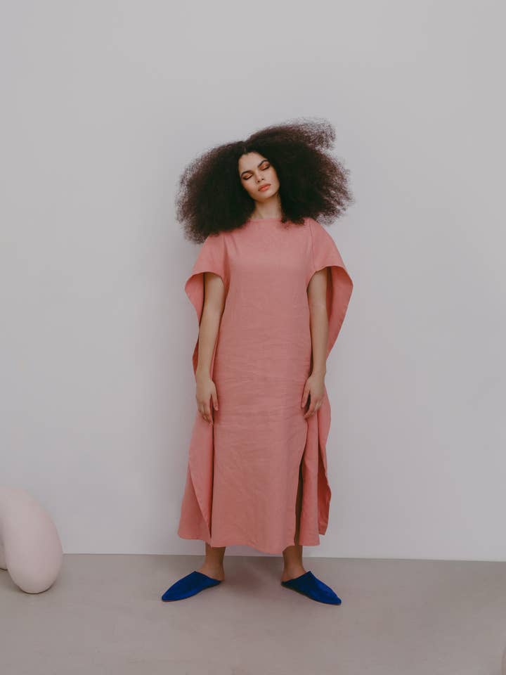 Diana Linen Caftan - Rose for wholesale by Anushka