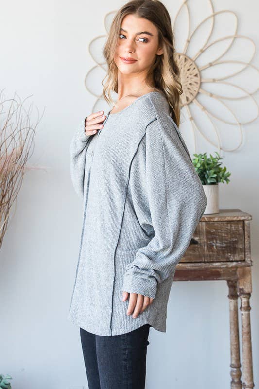 HEIMISH – wholesale Tunic – Women’s – ET6812-10 SOLID RIBBED TOP WITH BUTTON AND STITCH7