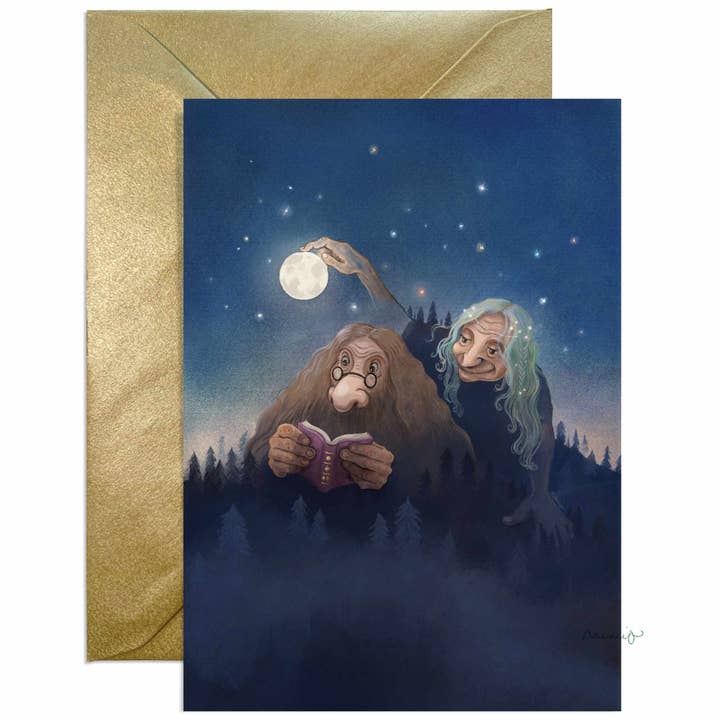 A6 Moonlit Lore Trolls Card + gold envelope  for wholesale by Memio Illustrated Designs