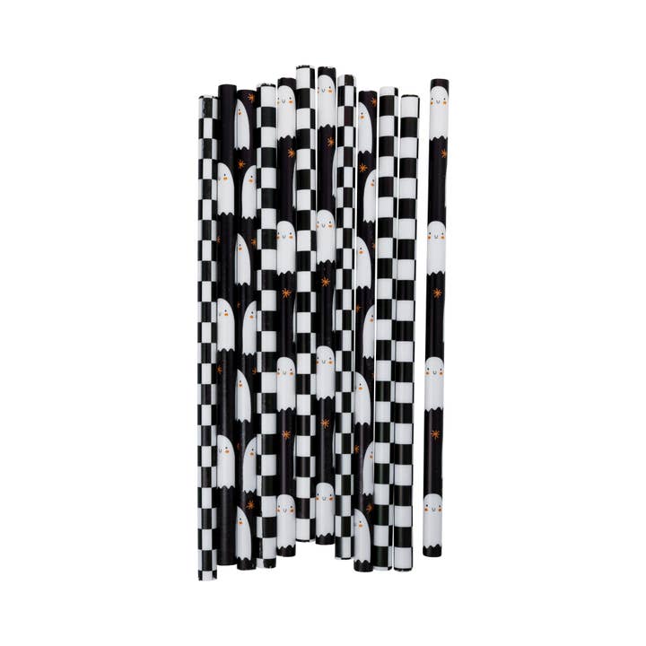 PLSS346 - Ghosts and Checks Reusable Straws for wholesale by My Mind’s Eye