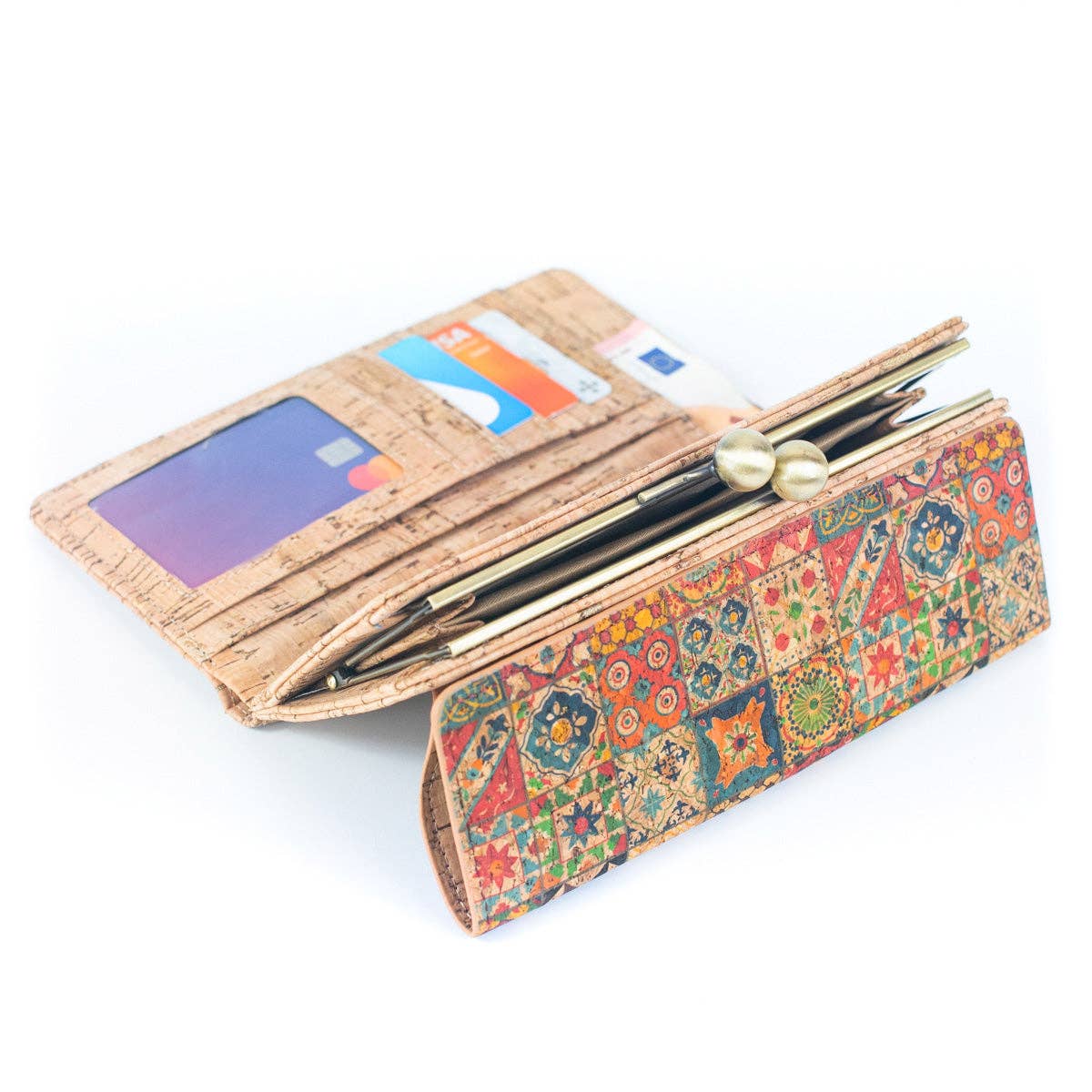 Meninas Bonitas Cork - Vente Portefeuille – femme - Portefeuille femme en liège naturel avec fermoir en laiton ancien6