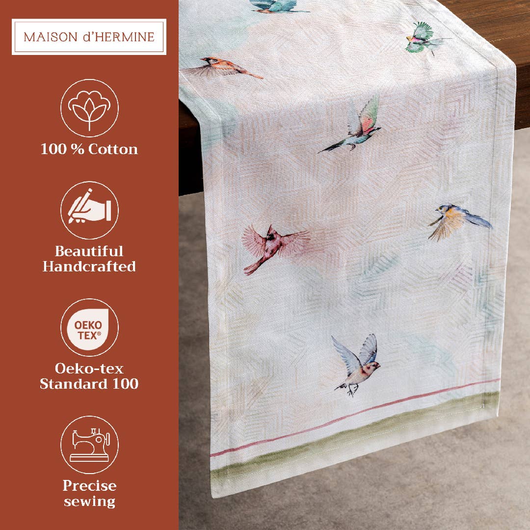 Maison d'Hermine - Design in Every Thread - Wholesale Table Runner - Table Runner 100% Cotton - Single Layer - Flying Birds7
