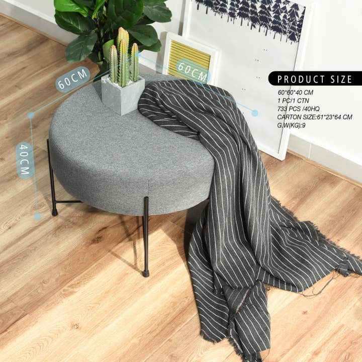 39F Inc. - Wholesale Cabinet - #Give Away# Round Ottoman Stool-Grey2