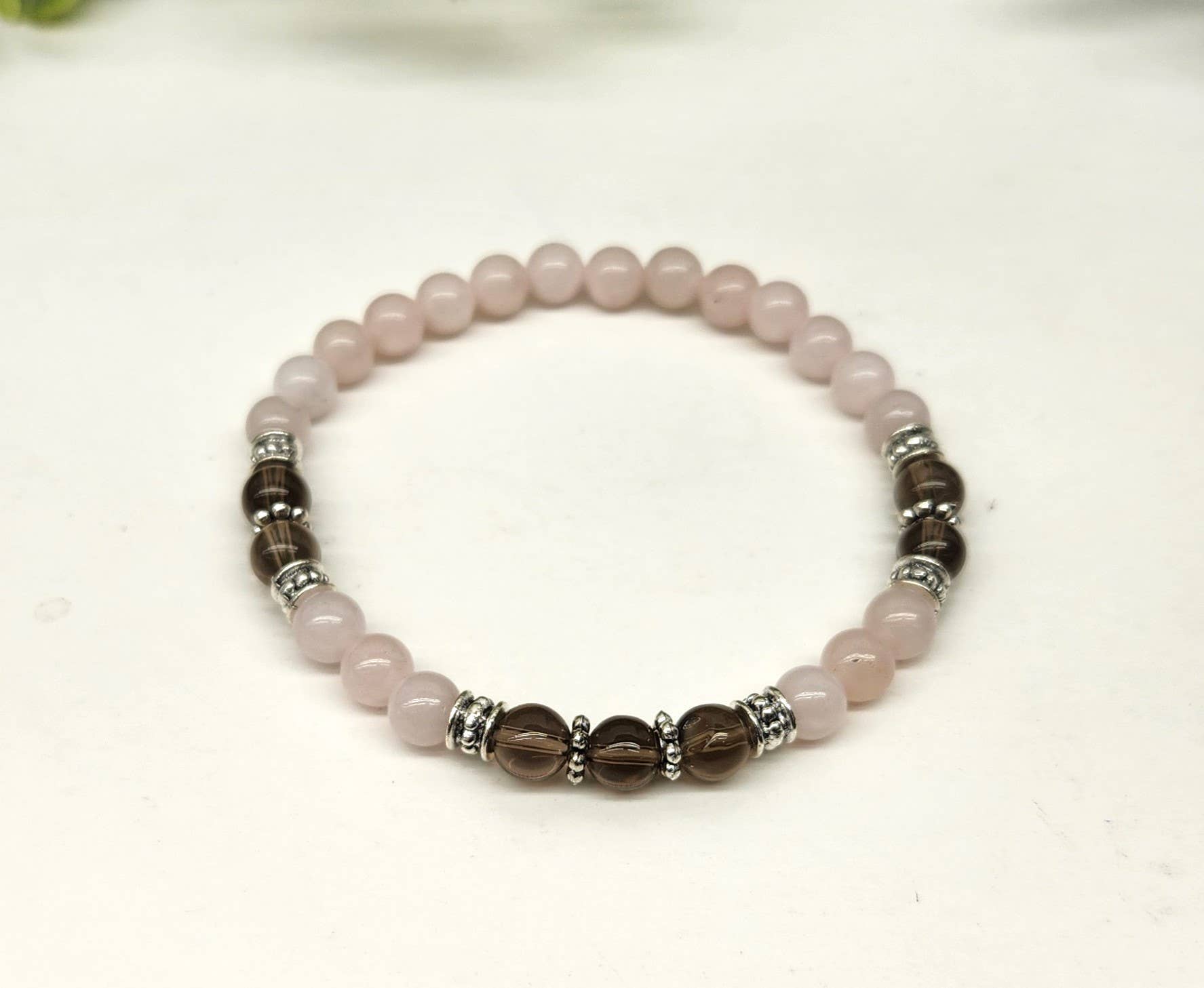 Meraki Gemstones - Vendita all'ingrosso Bracciale con perline - Bracciale per lutto e perdita con quarzo fumé e quarzo rosa 15 - 19 cm5