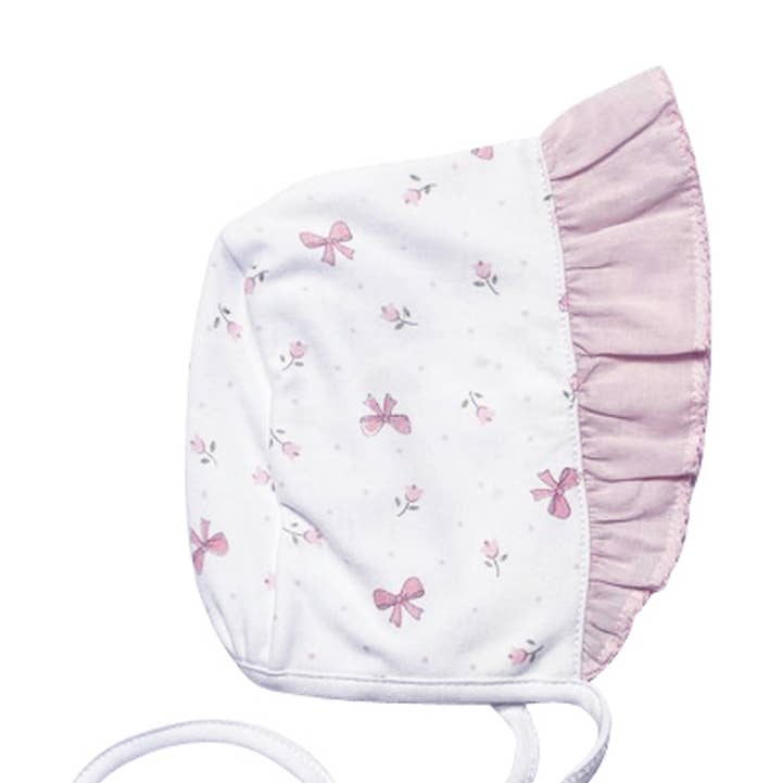 Bows Print Baby Girl Bonnet Pima Cotton Hat for wholesale by Baby Threads