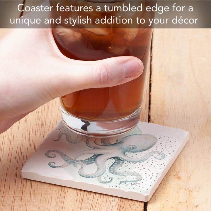 CounterArt/Highland Home/Thirstystone/CoasterStone - Wholesale Coasters - "Octopus" Single Absorbent Stone Tumbled Tile Coaster