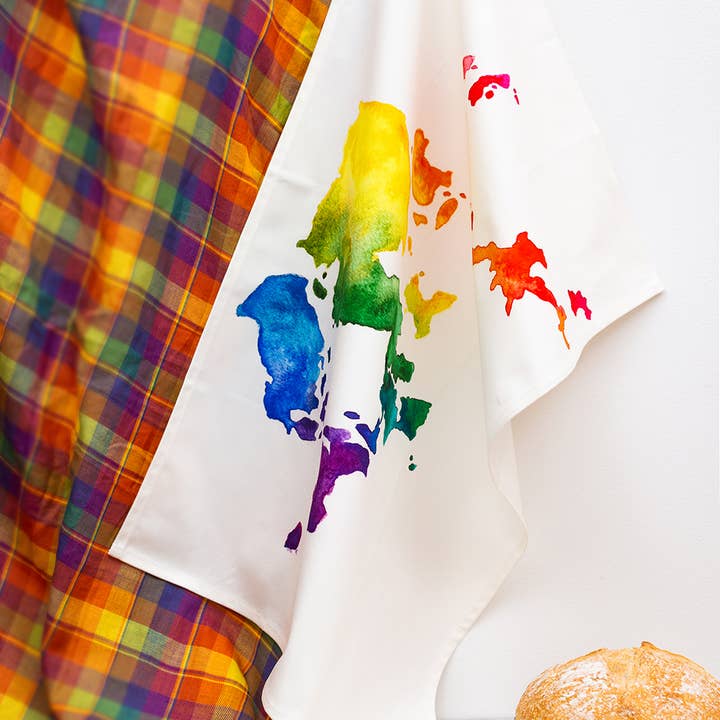 Orkney Watercolour Map Tea Towel for wholesale by Sarah Leask Studio