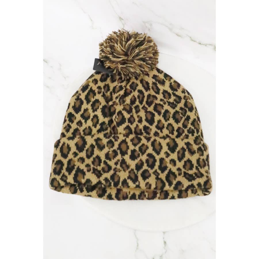 MIX COLOR Leopard Print Pom Pom Beanie for wholesale on Faire1