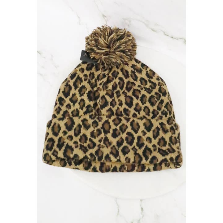 MIX COLOR Leopard Print Pom Pom Beanie for wholesale on Faire1