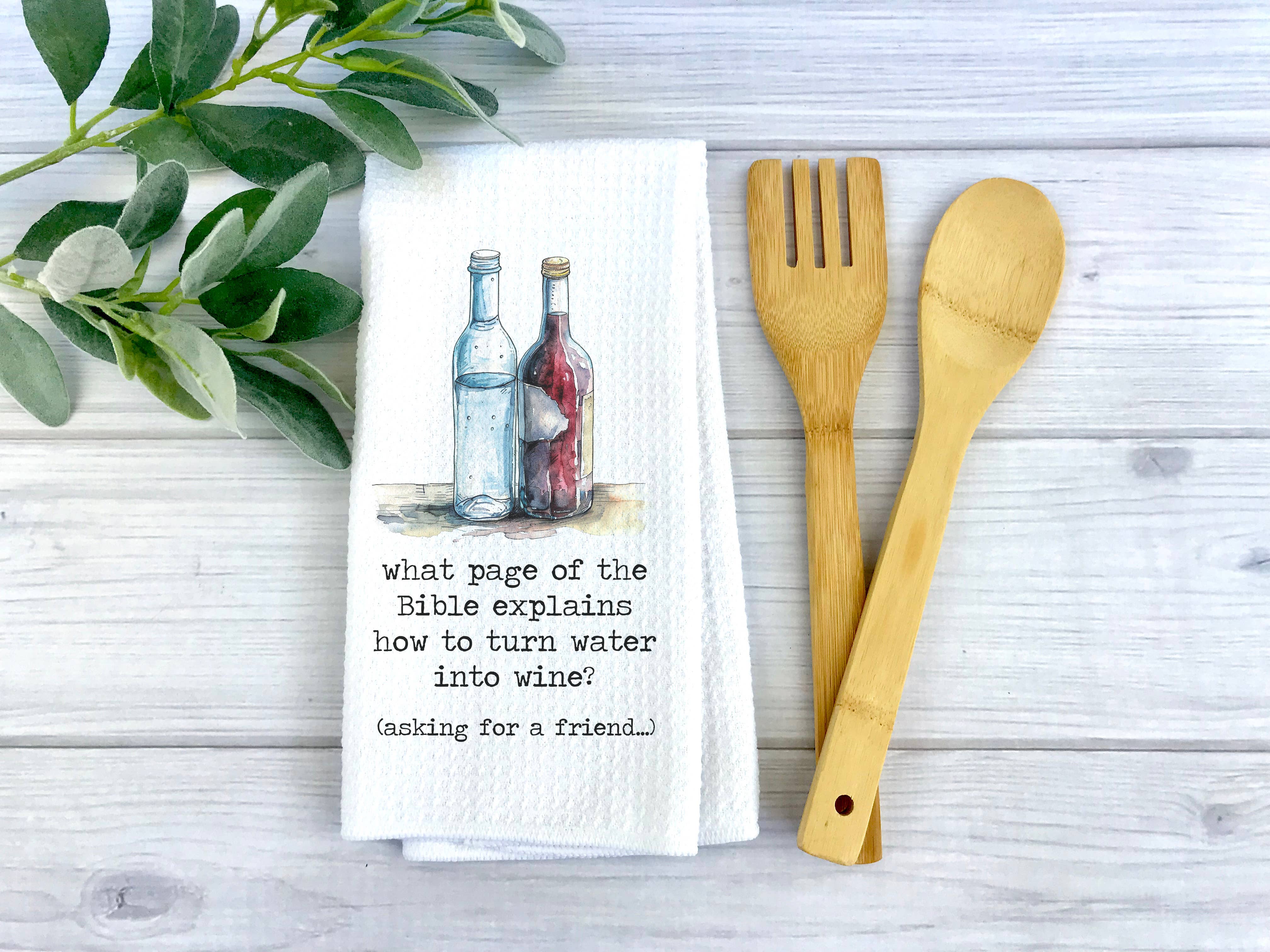Canary Road - Wholesale Tea Towel - Funny Bible and Wine Towel, Wine Kitchen Decor, Waffle Weave