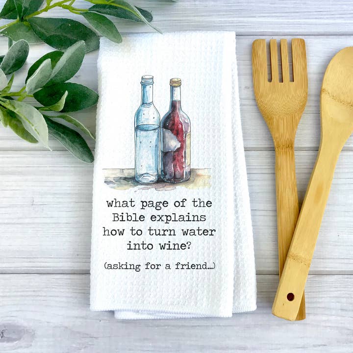Canary Road - Wholesale Tea Towel - Funny Bible and Wine Towel, Wine Kitchen Decor, Waffle Weave0
