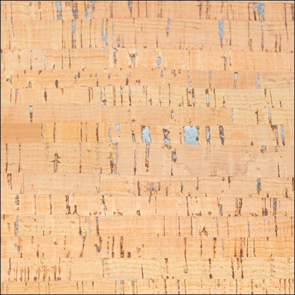 Meninas Bonitas Cork – Großhandel Bastelzubehör – Rustikaler Korkstoff mit silbernen Glitzerelementen COF-4703